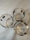 Vintage Federal Glass MCM Gold Black Harlequin Roly Poly Atomic Set of 3 Barware