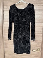GUESS Women's Velvet Flocked Geo-Pattern Sheath Dress Black Long Sleeve Size 4