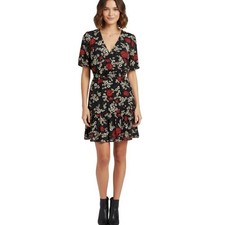 Madewell Faux Wrap Daisy Floral Dress Size 8 Mini Black Red White Boho Festival