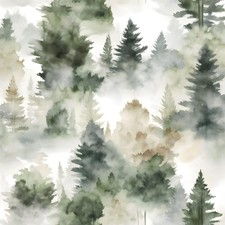 Foggy Forest Wallpaper Peel and Stick 17.4" x 393" Misty Woodland Green/Yello...