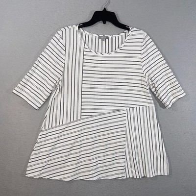 Habitat Womens Blouse Medium White Black Striped Asymmetrical Stretch Tunic