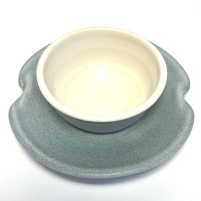 Handmade Pottery One-piece Cup & Saucer Attached Light Blue The Dunes PEI VTG