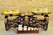 Alte Krämerwaage, Tafelwaage, Waage Gastman bis 5 kg um 1925 mit Gewichten