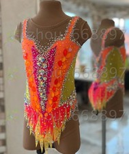 Girls' Rhythmic Gymnastics Leotards Artistic Gymnastics Jeweled dyeing orange