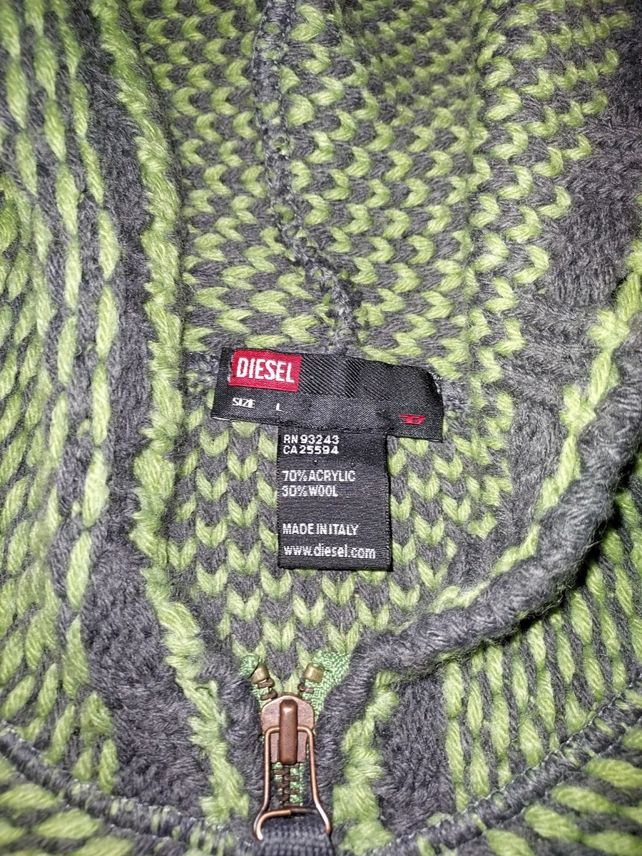 DIESEL WOOL BLEND KNIT HOODIE FULL ZIP WOMENS LARGE SWEATER JACKET