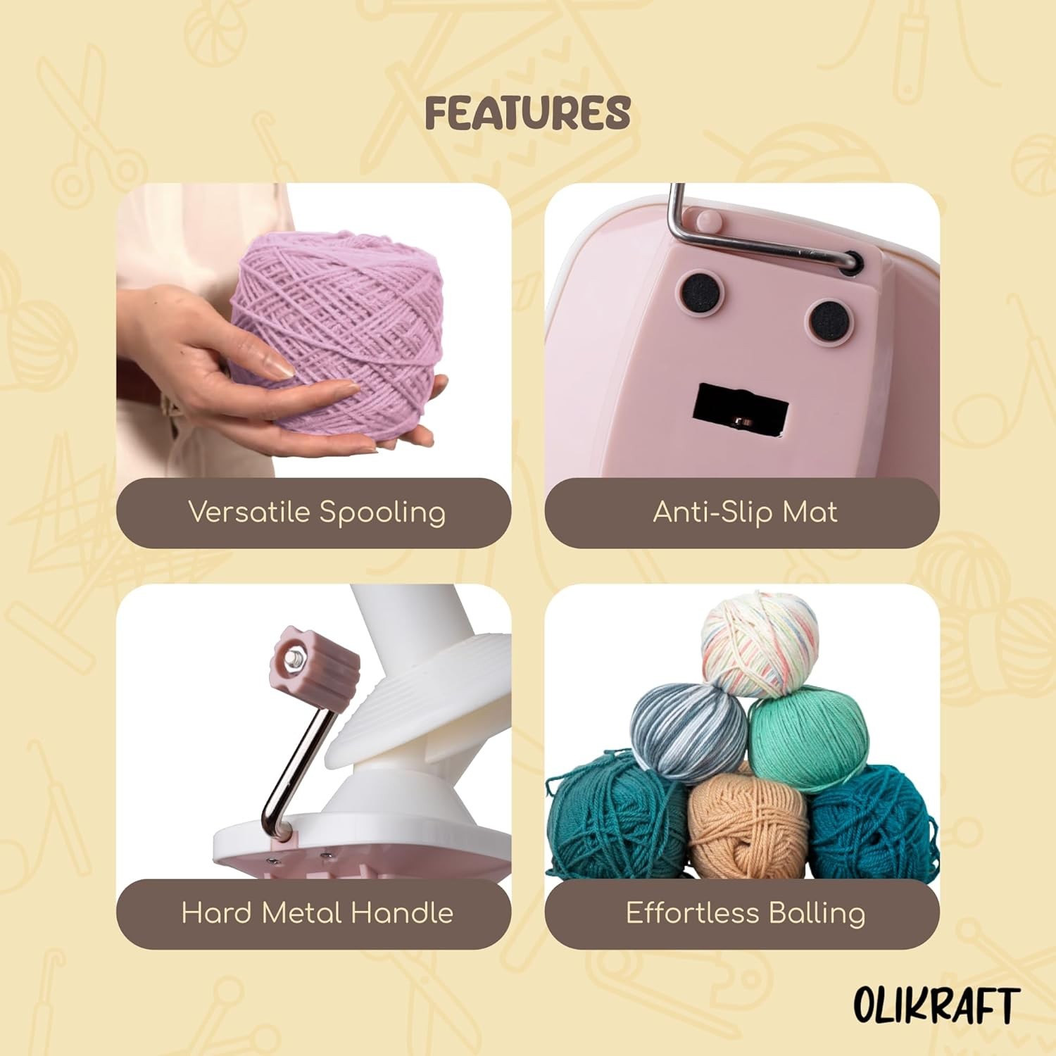 Olikraft Manual Yarn Winder | Ball Winder, Roller, Baller Crochet Pink 