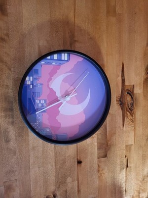 Vaporwave Wall Clock Pink Purple Lofi Y2K Aesthetic Retro Cityscape Decor