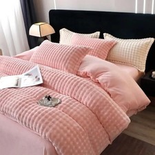 Fluffy Plush Faux Comforter Set Queen Pink Duvet Cover 2 Pillowcases Velvet Soft
