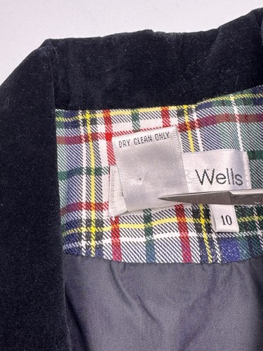 Chaleco de franela a cuadros Baxter Wells cuello terciopelo botones tartán talla 10 Preppy - Imagen 14 de 16