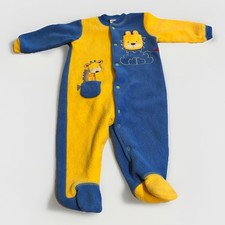 Vintage 90s Little Me Baby Boy Bear Blue Yellow Footie Pajamas Sleeper 9 Mos