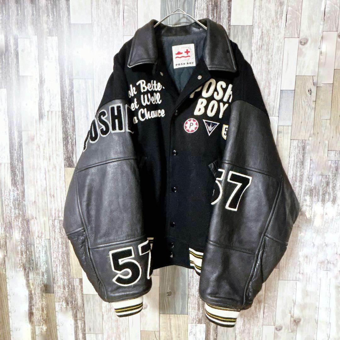 POSH BOY　80sレザー切替ブルゾン　フルデコスタジャン　本革　XL 中古・古着通販】POSH BOY (ポッシュボーイ) レザースタジャン