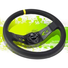 Nrg Universal Leather Aluminum 350mm 6-bolt Racing Steering Wheelhorn Yellow