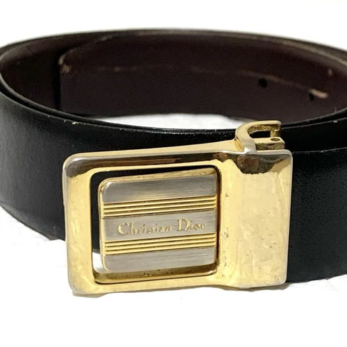 Authentique logo ceinture Christian Dior noir boucle dorée gravé pour 85,5 95,5 cm