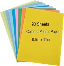 Colored Copy Paper 8.5 X 11 Printer Paper, 90 Sheets Colorful Paper Letter Size,