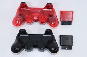 PLAYSTATION 2 PS2 Dual Vibration WIRELESS Controller CLEAR RED/BLACK SET OF 2