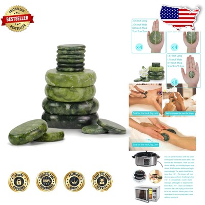 Natural Green Jade 16-Piece Massage Stones - Ergonomic, Relaxing, and Effective