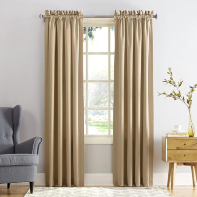 Sun Zero Energy Efficient Rod Pocket Curtain Set 2 Panels 54W x 95L Taupe
