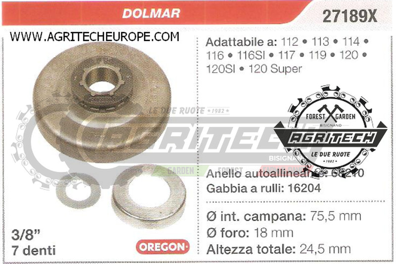 Pignone Oregon 27189X per Dolmar 120si - 3/8" 7 Denti Ricambio