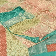 Sanskriti Vintage Saree Multicolor Pure Crepe Floral Printed Sari 5.5 Yd Fabric