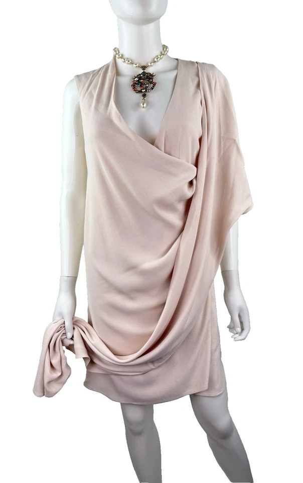 Vestido de seda Alexander McQueen autêntico 4 EUA 40 IT S laço blush envoltório mergulho coquetel - Imagem 4 de 4
