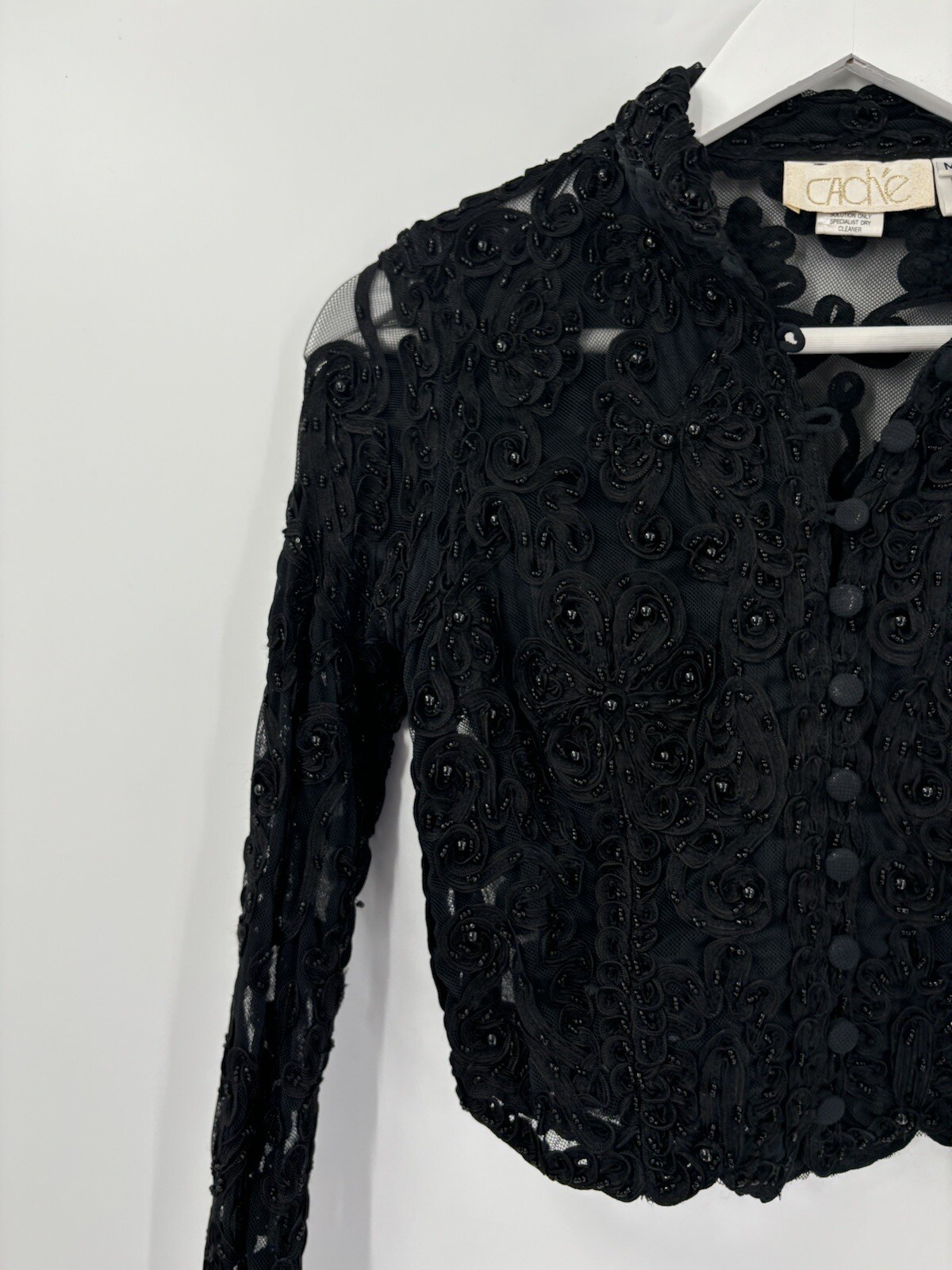 Cache Jacket Womens Medium Black Sheer Beaded But… - image 3