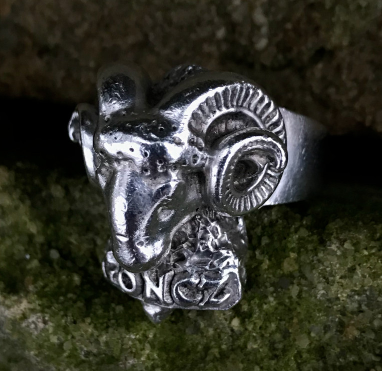 HEAVY Solid Silver Satanic Black Magic Ram's Head… - image 3