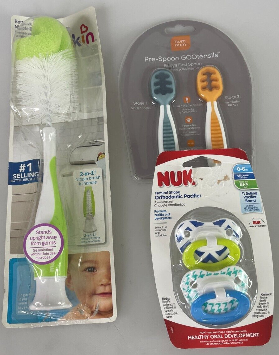 Nuk Pacifier 0-6m and Pre Spoon GOOtensils and Munchkin Bottle/Nipple Brush