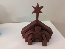 Wooden Nativity Manger Scene Cut Out Display Puzzle Christmas 9X10" Vintage MCM 