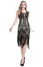 New 1920s sequin Custume Cocktail Party Fringe Flapper Sleevesless V-neck Dress