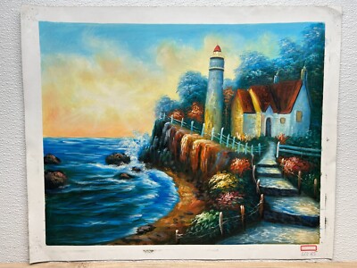 Genuine Oil Painting Unknown Artist Light House Size: 16.5 x 21 Not Framed