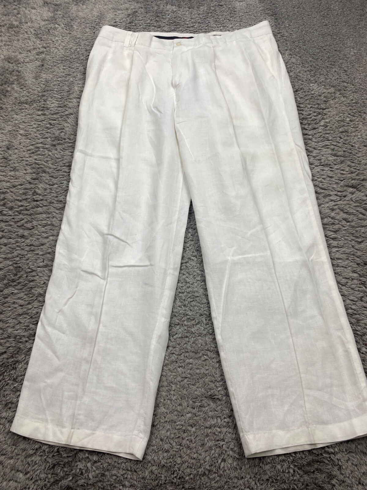 Royal Prestige Pants Men 40x30 White Linen Pleated Relaxed Fit Slacks Trousers