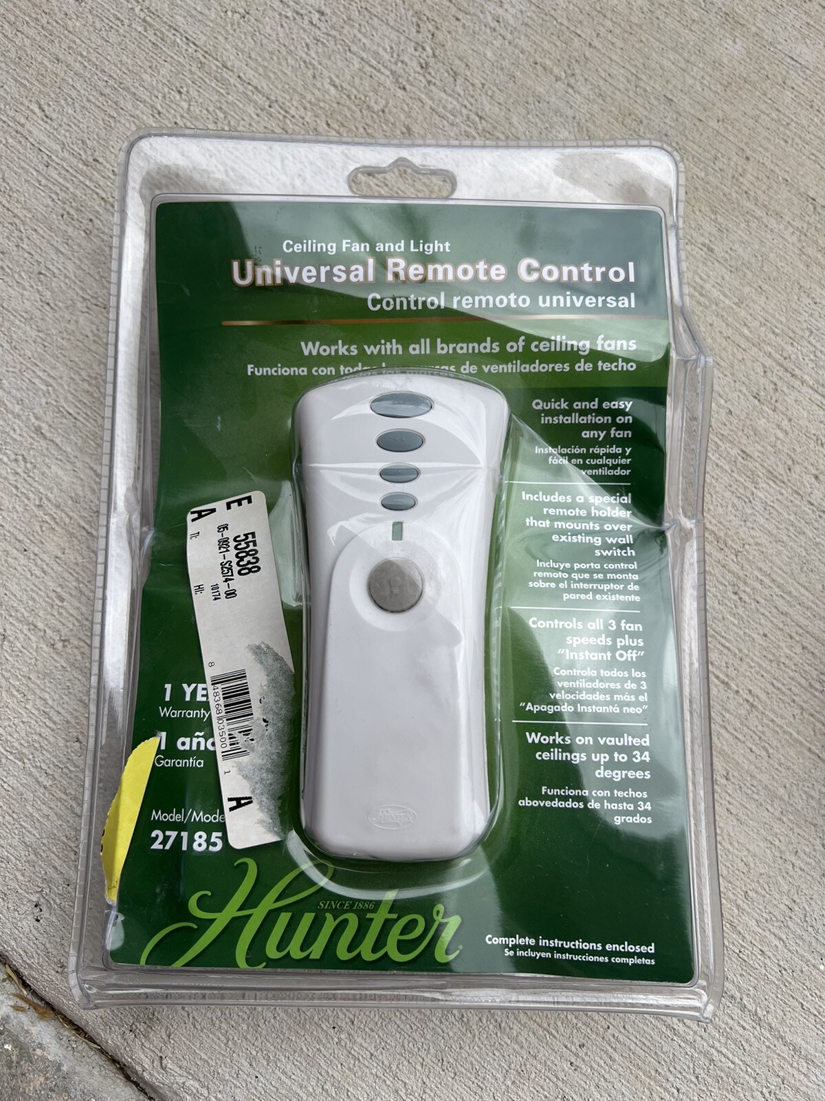 Hunter 27185 Ceiling Fan & Light Remote Control White for sale online