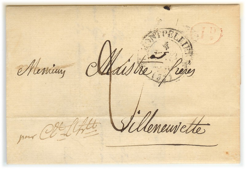 France stampless cover 1830 Montpellier to Villeneuvette * cover420
