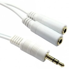 3.5mm JACK Splitter Cable Stereo Audio GOLD Male to 2 Dual Sockets Lead WHITE