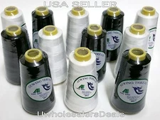 12 Big Spools Sewing Thread Polyester WHITE & BLACK  2500 yards each Spool NEW