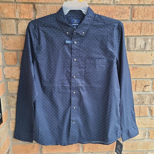 George Men's Long Sleeve Poplin Button-Up Shirt Blue Cove Geo Size L - Picture 12 of 16