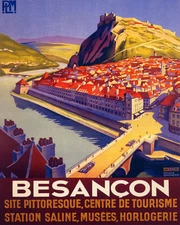 POSTER BESANCON HISTORICAL CENTER MOUNTAINS FRANCE TRAVEL VINTAGE REPRO FREE S/H