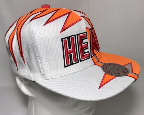Mitchell & Ness Snapback Cap/Hat Men's Shockwave NBA Miami Heat White/Orange - Picture 6 of 13