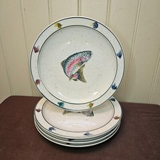 Folkcraft RAINBOW TROUT by Scotty Z Stoneware Salad Side Plates 8-1/2  Set of 4