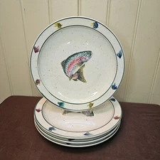 Folkcraft RAINBOW TROUT by Scotty Z Stoneware Salad Side Plates 8-1/2” Set of 4
