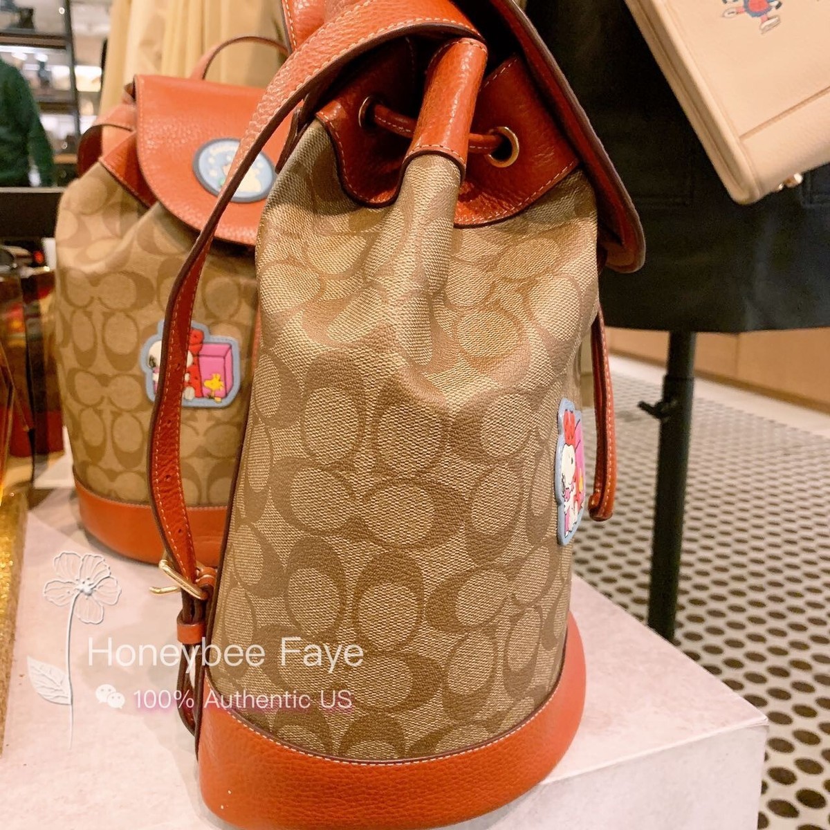 NWT COACH Snoopy PEANUT DEMPSEY Drawstring Backpack Signature Canvas wallet Set NWT Coach X Peanuts Dempsey Drawstring Backpack In Signature  main image 2