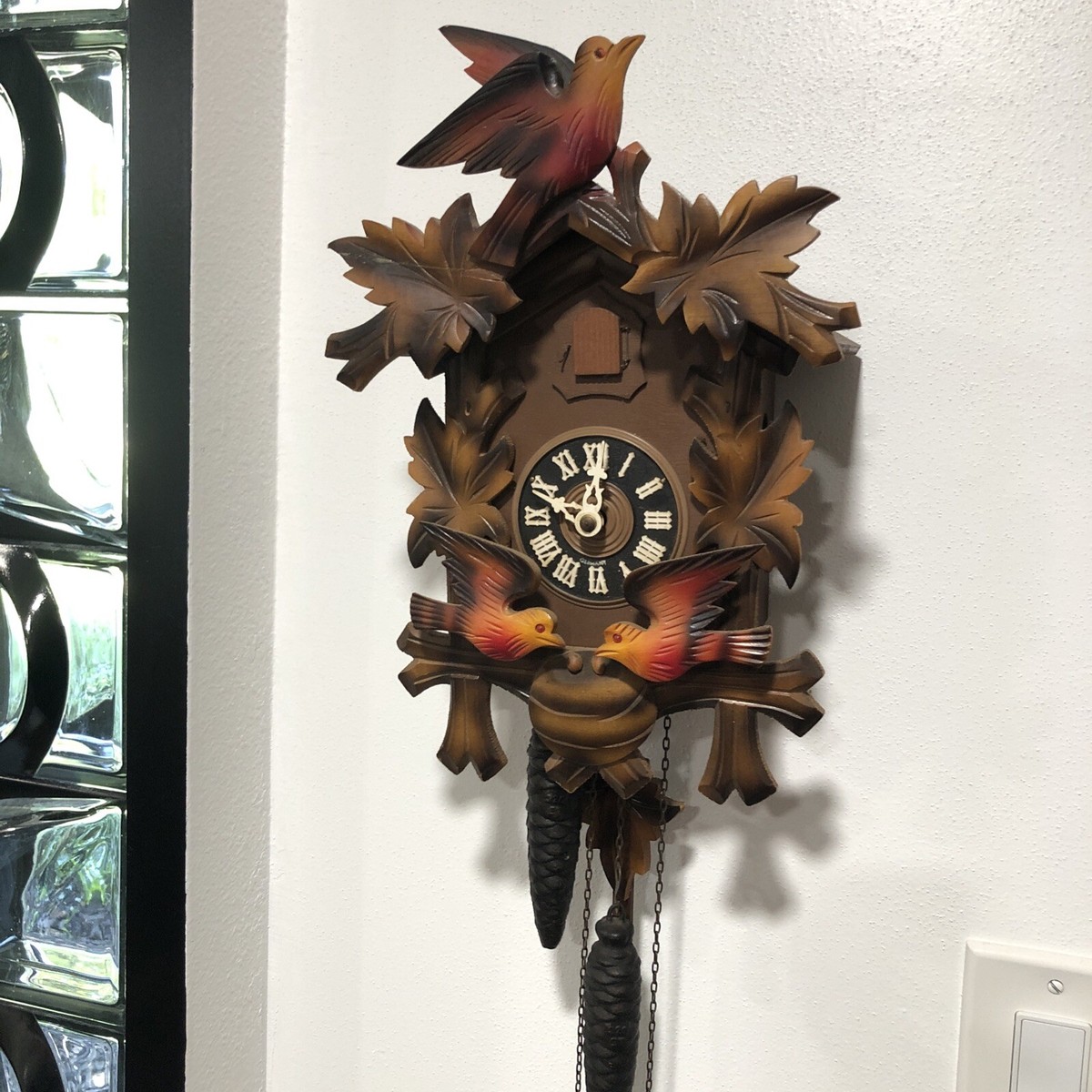 Vintage Black Forest Cuckoo Clock West Germany ROTATING BIRDS ON