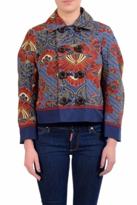 Dsquared2 Women's Linen Double Breasted Floral Light Jacket US S IT 40