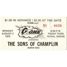 SONS OF CHAMPLIN Concert Ticket Stub OMAHA NEBRASKA 8/2/76 PEONY PARK OZONE Rare
