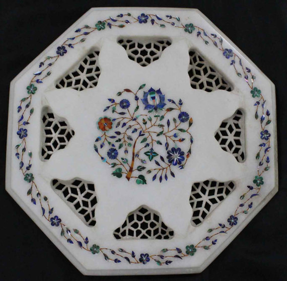 18-inch handmade pietra dura marble table top with stone inlay for home decor