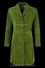 Women's Genuine Leather Coat Elegant Trench Lime Green Suede Knee-Length Coat
