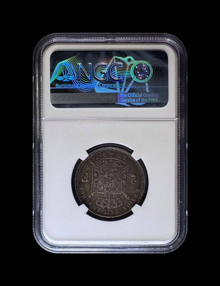BÉLGICA. 1867, 2 francos, plata - NGC AU50 - Leopoldo II, cruz sobre corona Foto 4 de 4