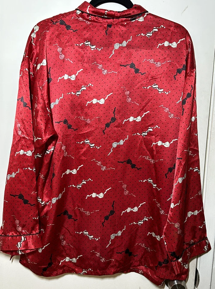 Camisa para dormir con botones cintas de puntos rojos cacique para mujer talla grande San Valentín Foto 4 de 4