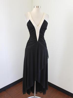 Black Cream White Asymmetrical Hem Evening Party Dress Size S Sequin Draped  | eBay