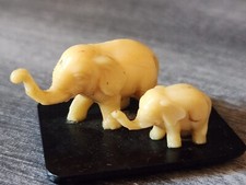 Vintage Miniature Celluloid Elephant Mother Baby Raised TrunkJapan